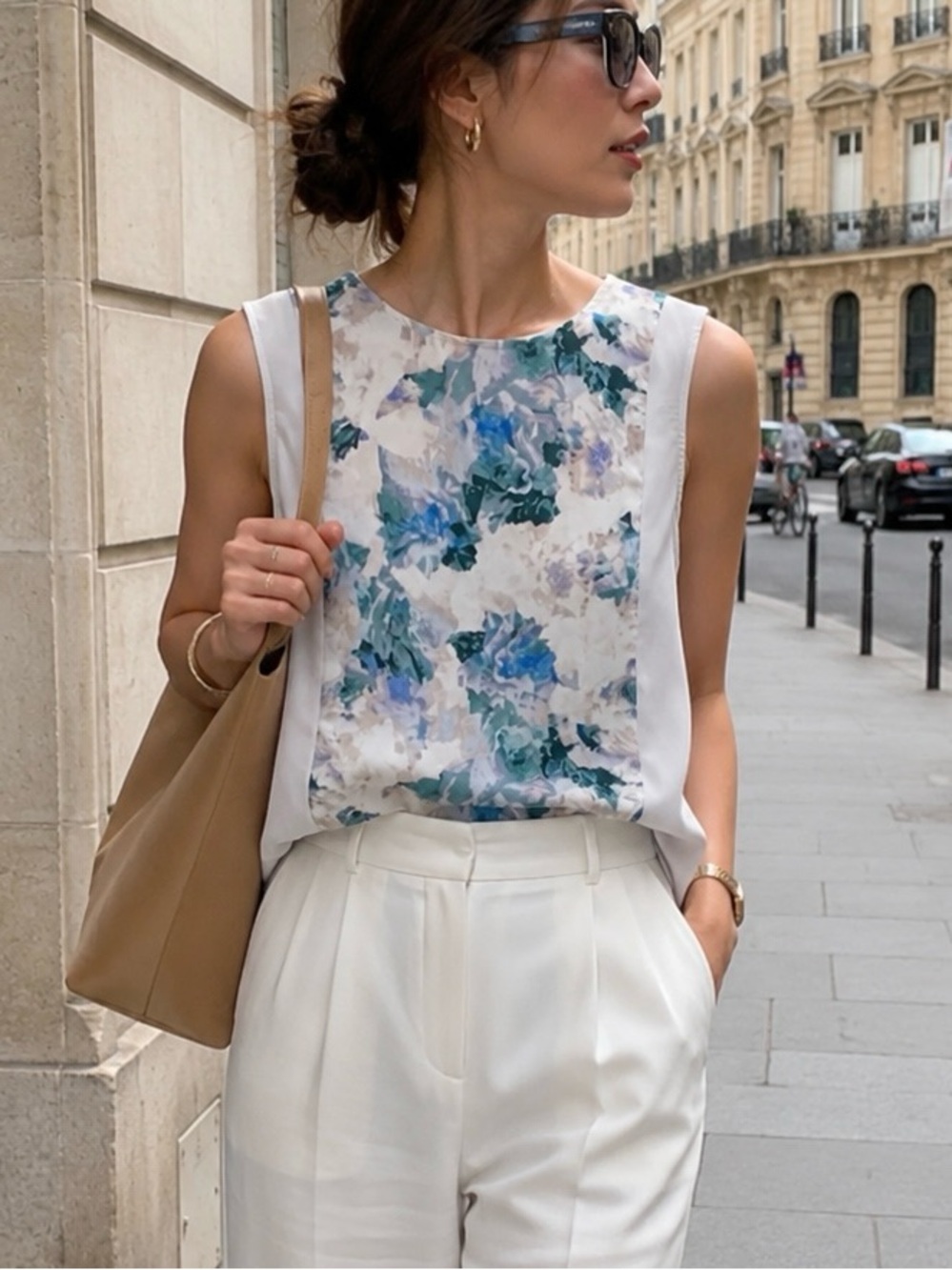 Violet & Clair watercolor floral blouse sleeveless top size L